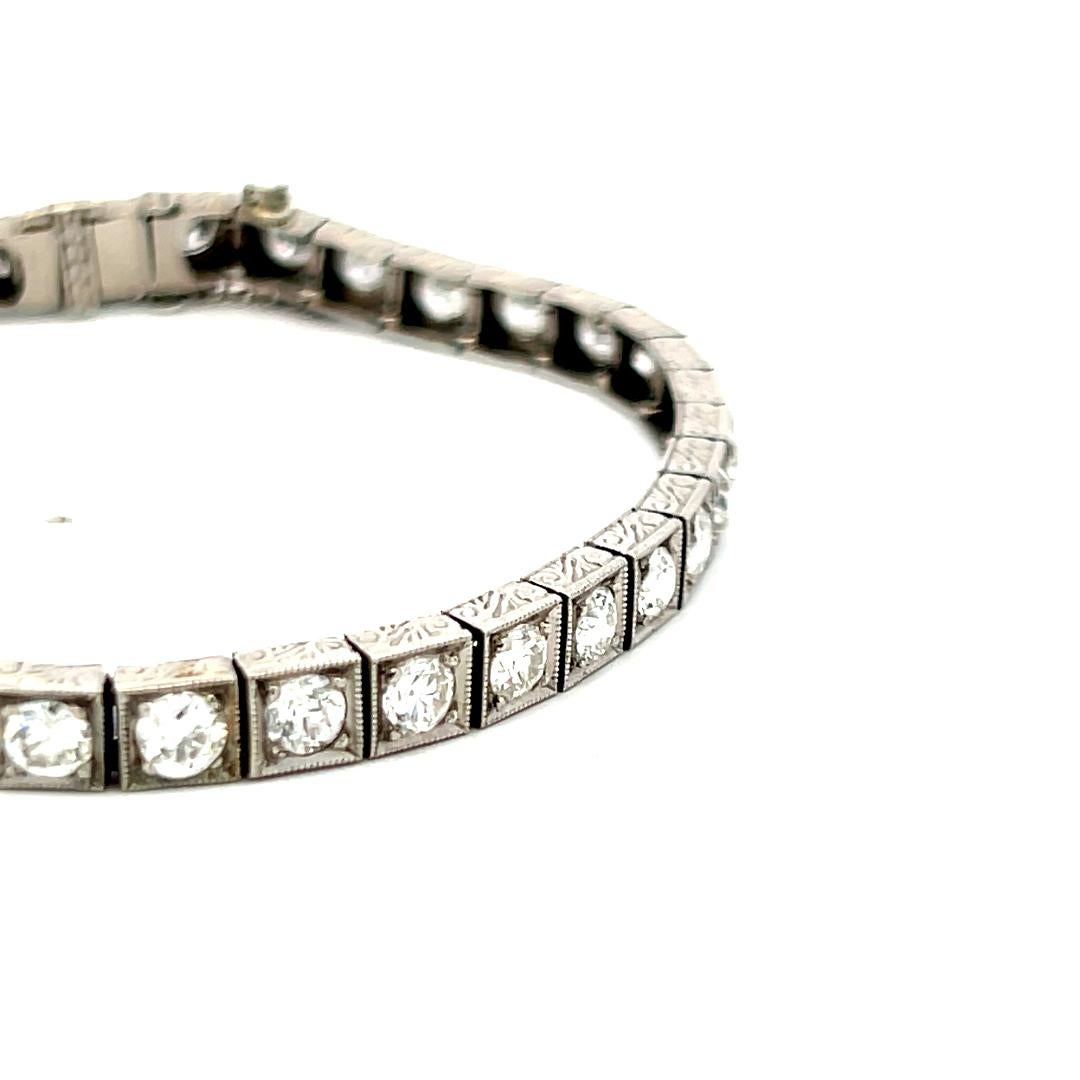 5.55 Carat Old European Cut G VS Diamond Platinum Tennis Bracelet For Sale 2
