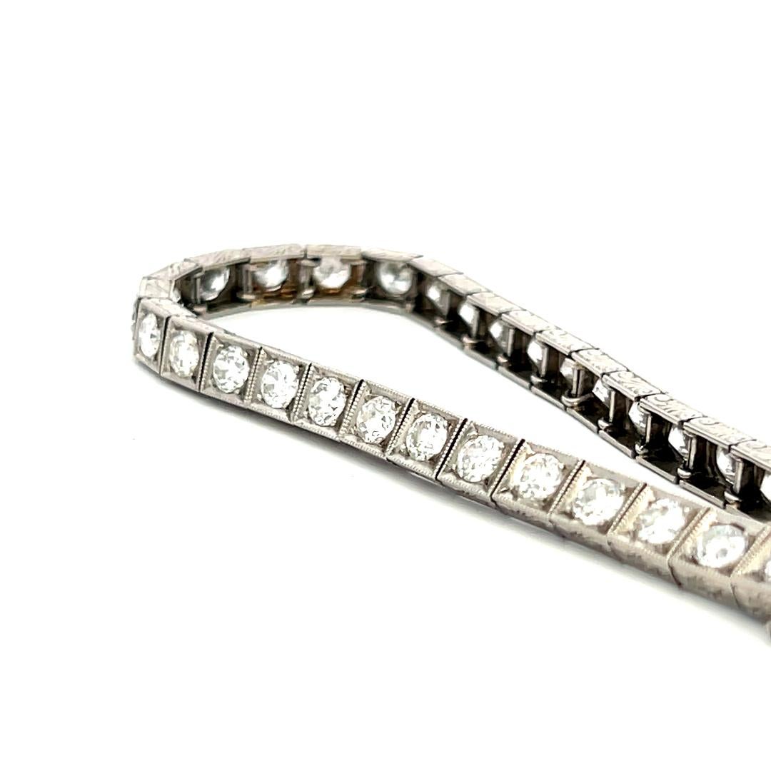 5.55 Carat Old European Cut G VS Diamond Platinum Tennis Bracelet For Sale 5