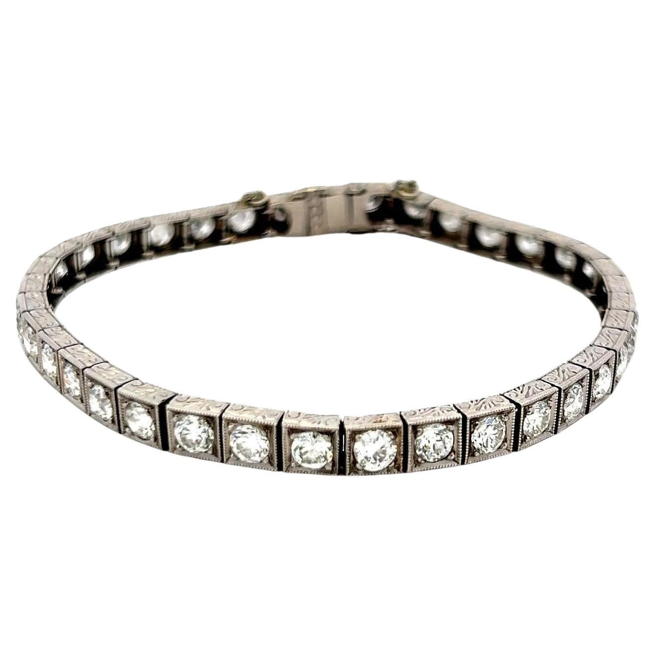 5.55 Carat Old European Cut G VS Diamond Platinum Tennis Bracelet