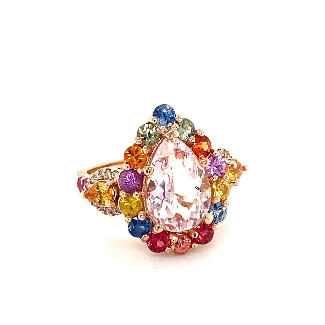 Contemporary 5.55 Carat Pink Morganite Diamond Sapphire Rose Gold Cocktail Ring