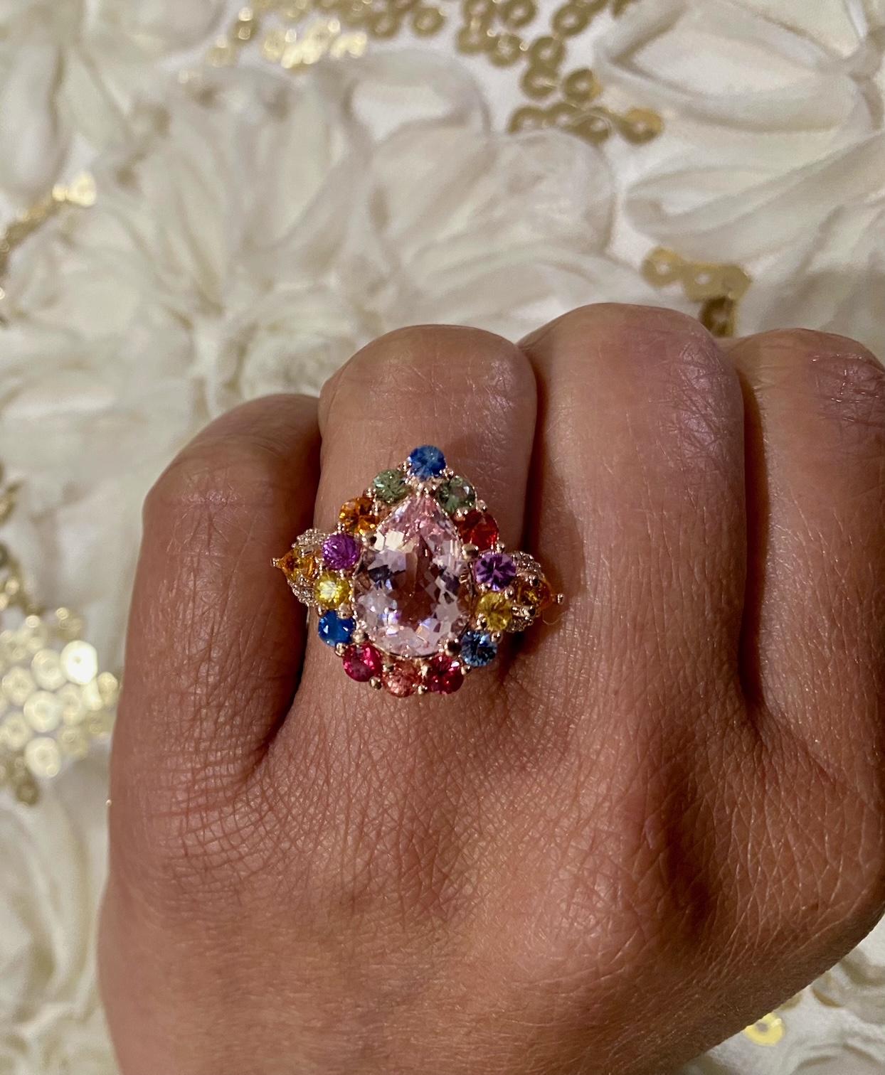 5.55 Carat Pink Morganite Diamond Sapphire Rose Gold Cocktail Ring 1