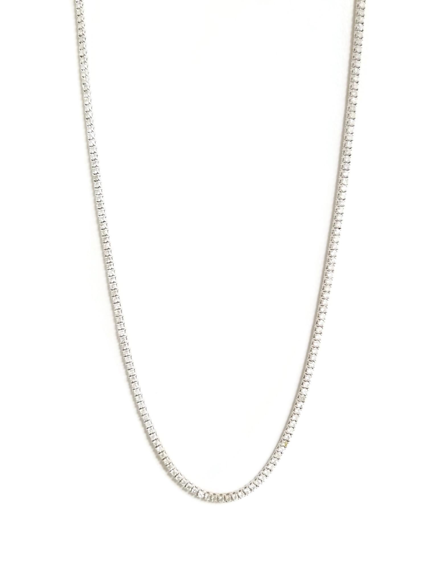 5.86 Carat Round Diamond Tennis Necklace 14 Karat White Gold 20'' In New Condition In Great Neck, NY