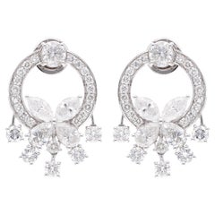 5.55 Carat SI Clarity HI Color Diamond Dangle Earrings 18 Karat White Gold