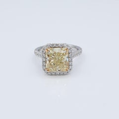 5.55 Carat TW GIA Fancy Yellow Radiant Diamond Ring, 18KY and Platinum Abe Mor