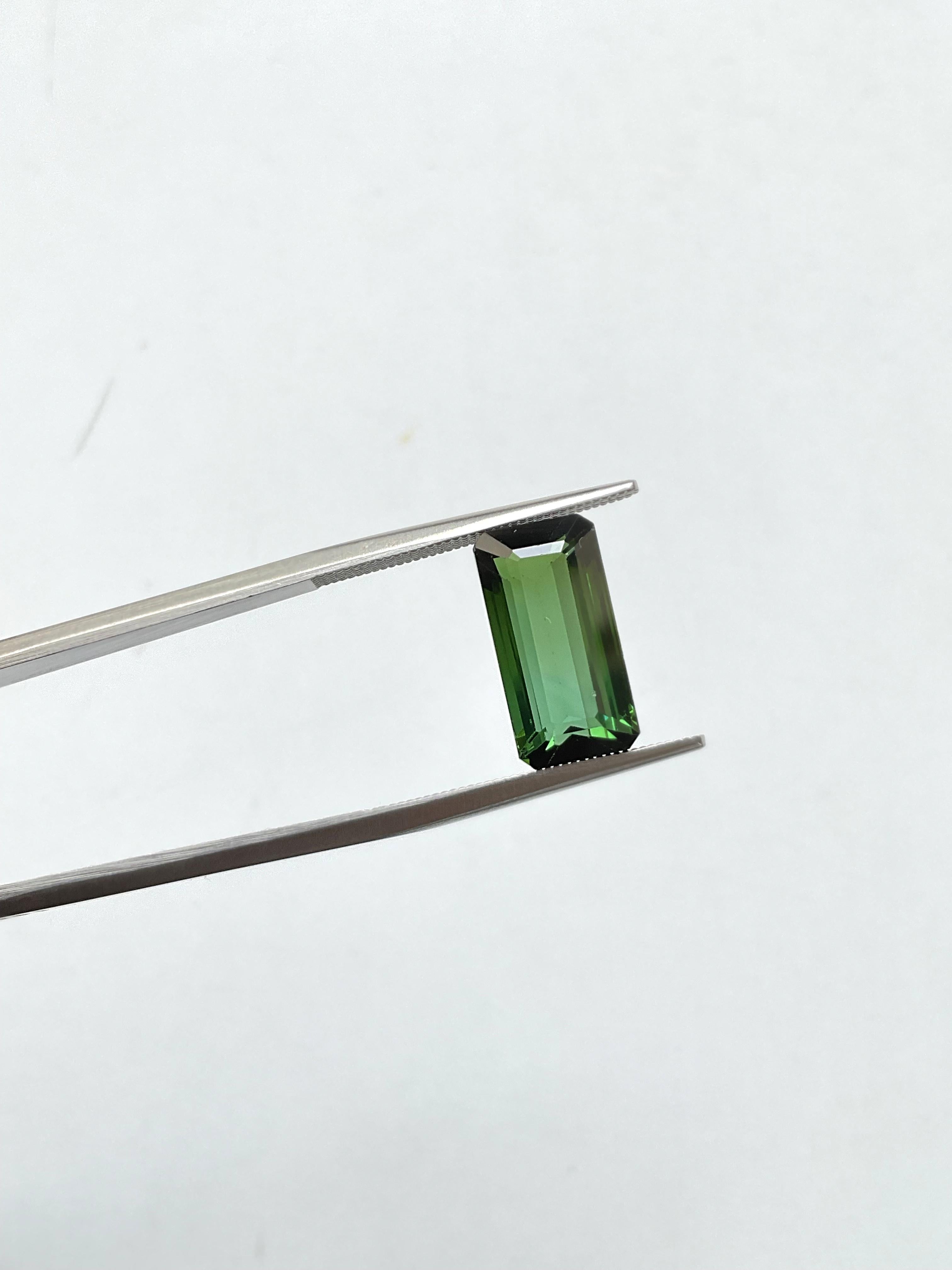 Pierre précieuse naturelle tourmaline vert foncé octogonale de 5,55 carats de qualité supérieure en vente 1