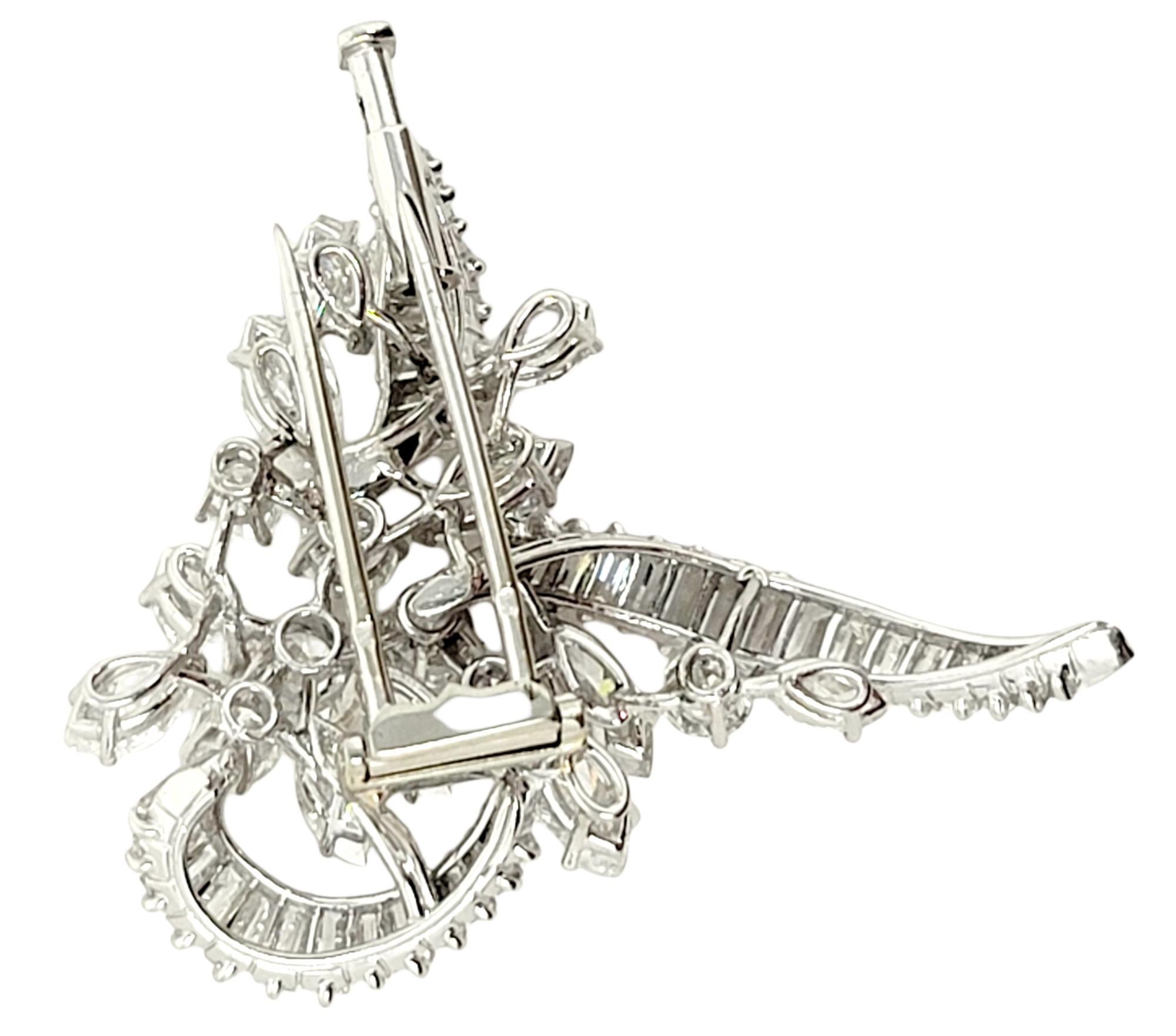 5.55 Carats Total Baguette, Marquis and Round Diamond and Platinum Brooch F-G/VS 4