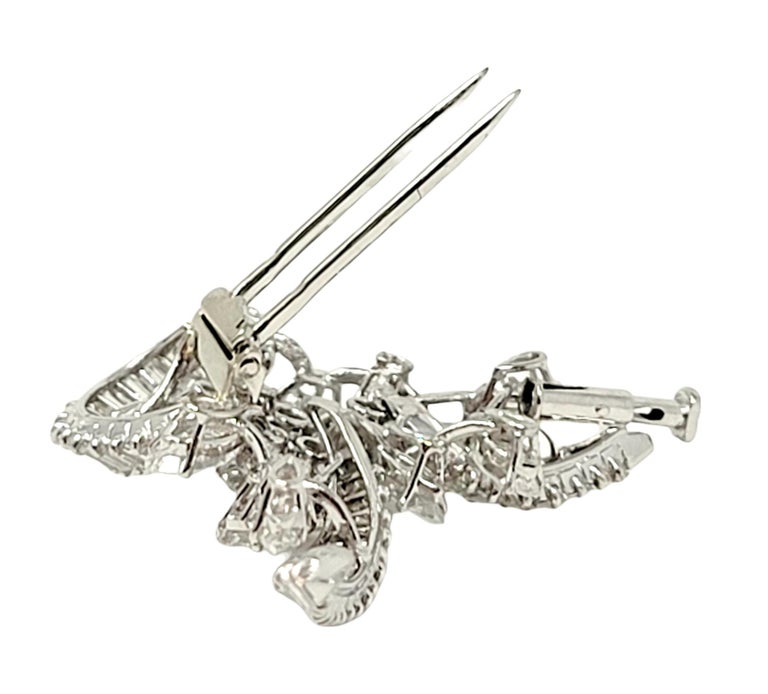 5.55 Carats Total Baguette, Marquis and Round Diamond and Platinum Brooch F-G/VS For Sale 6