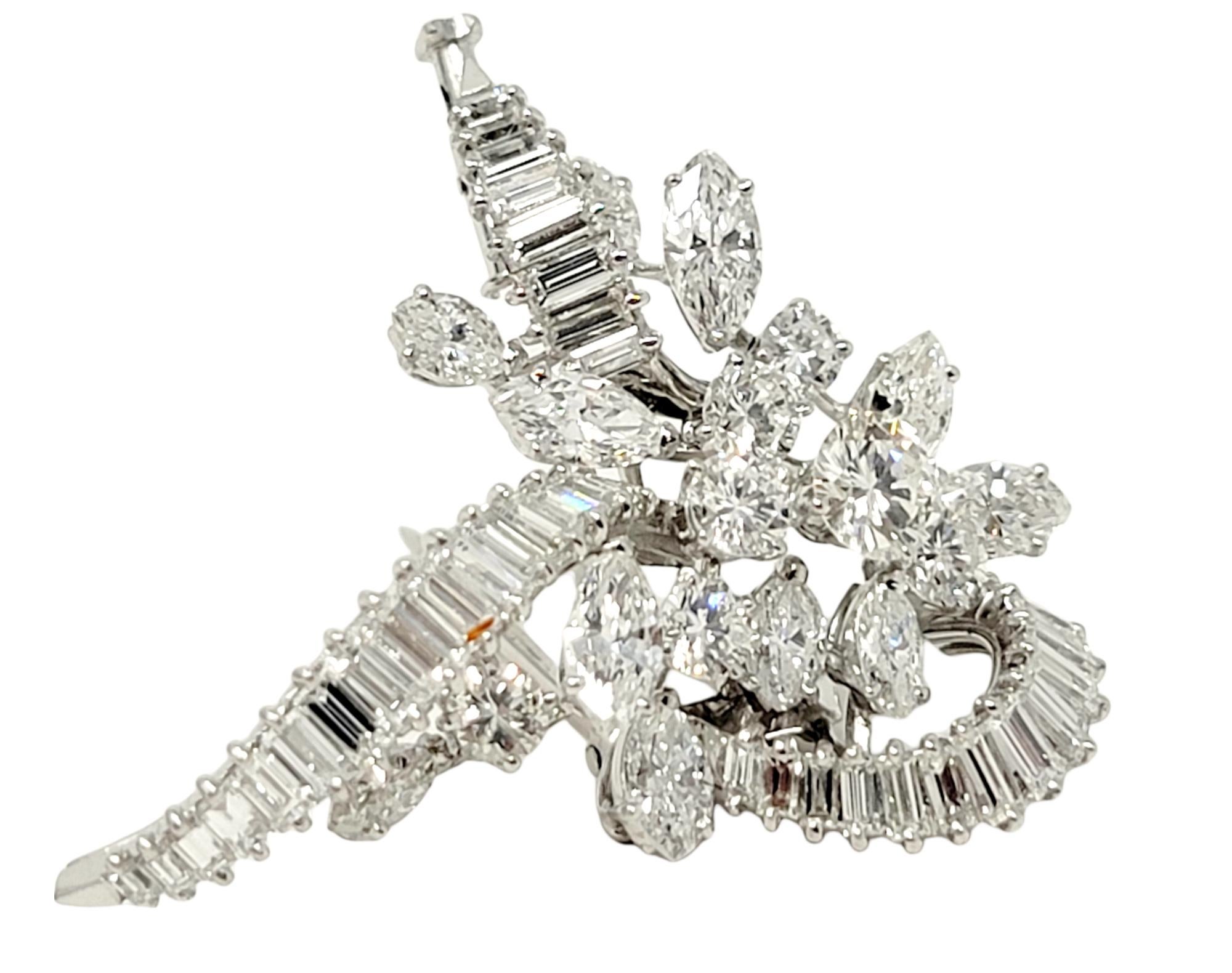 Contemporary 5.55 Carats Total Baguette, Marquis and Round Diamond and Platinum Brooch F-G/VS