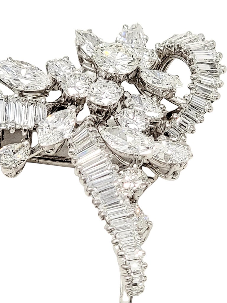 5.55 Carats Total Baguette, Marquis and Round Diamond and Platinum Brooch F-G/VS In Excellent Condition For Sale In Scottsdale, AZ
