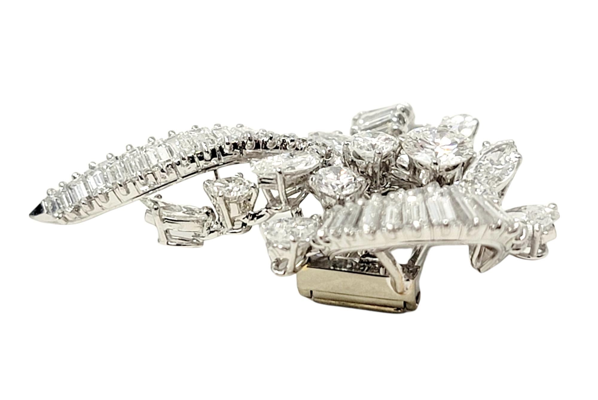 5.55 Carats Total Baguette, Marquis and Round Diamond and Platinum Brooch F-G/VS 2