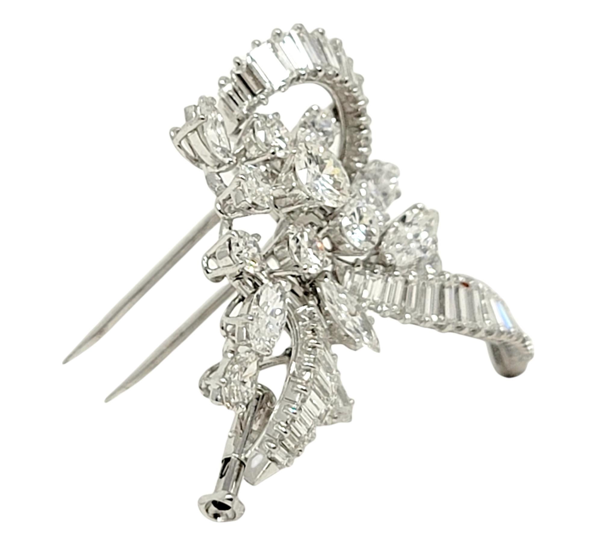 5.55 Carats Total Baguette, Marquis and Round Diamond and Platinum Brooch F-G/VS 3