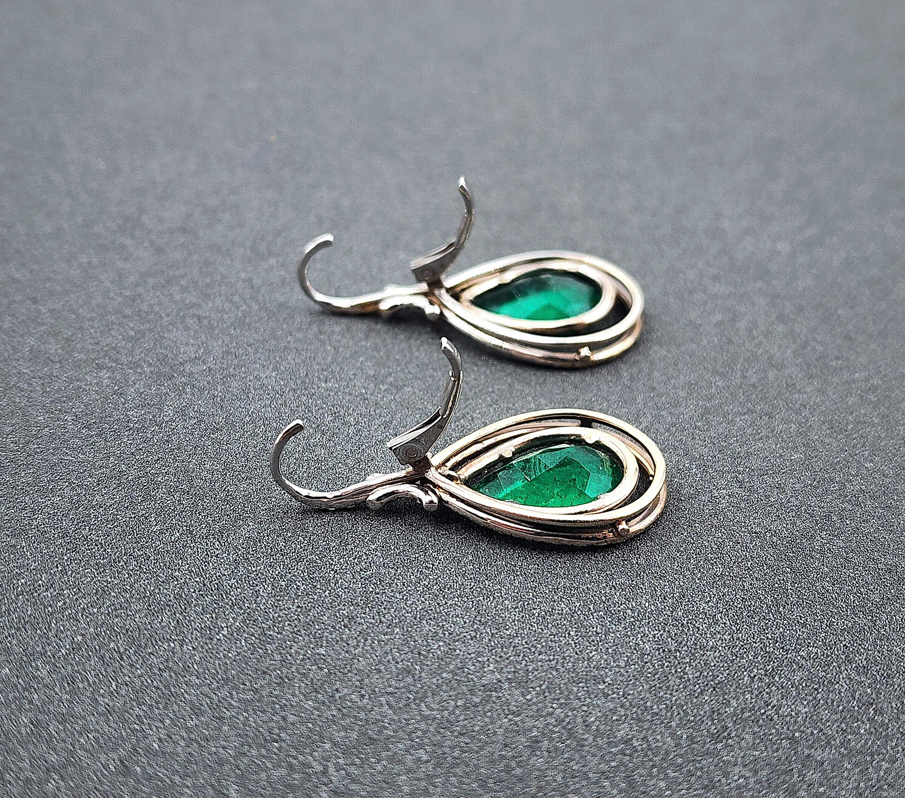 5.55 ct Natural Pear Shape Emerald & Diamond Earrings For Sale 2