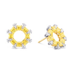 5.55 cts CS's Fancy Intense Yellow Asscher and Pear Diamond Earrings