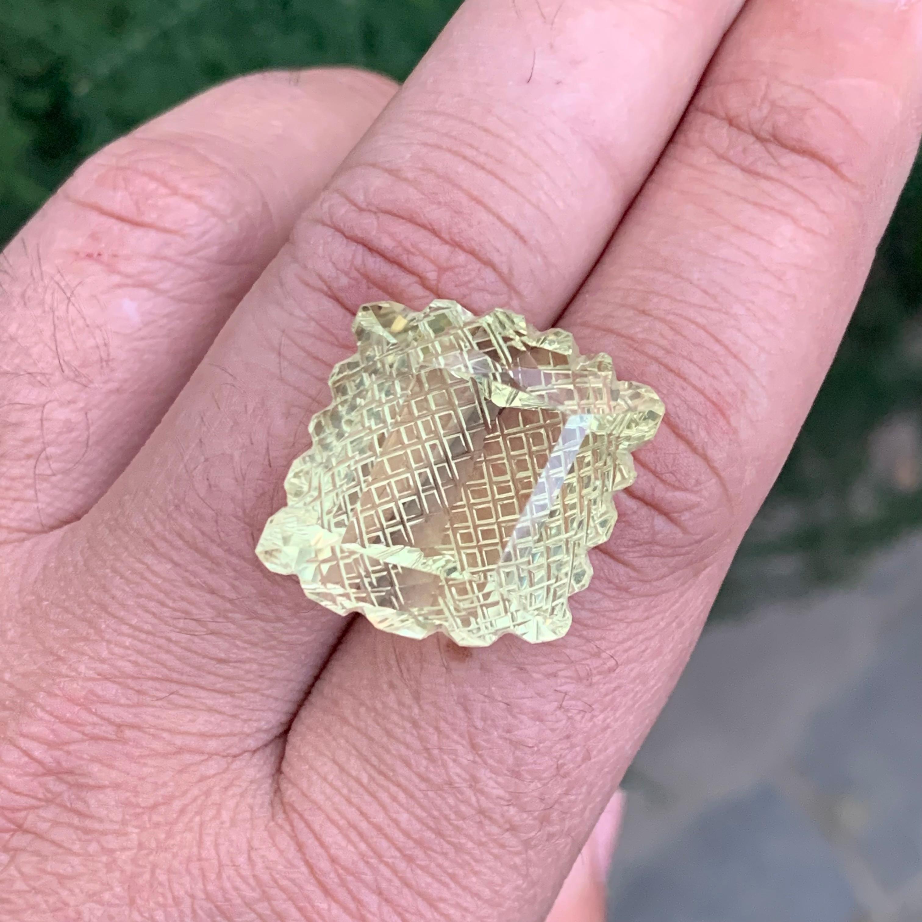 55.50 Carat Natural Loose Lemon Quartz Carving For Jewellery For Sale 4