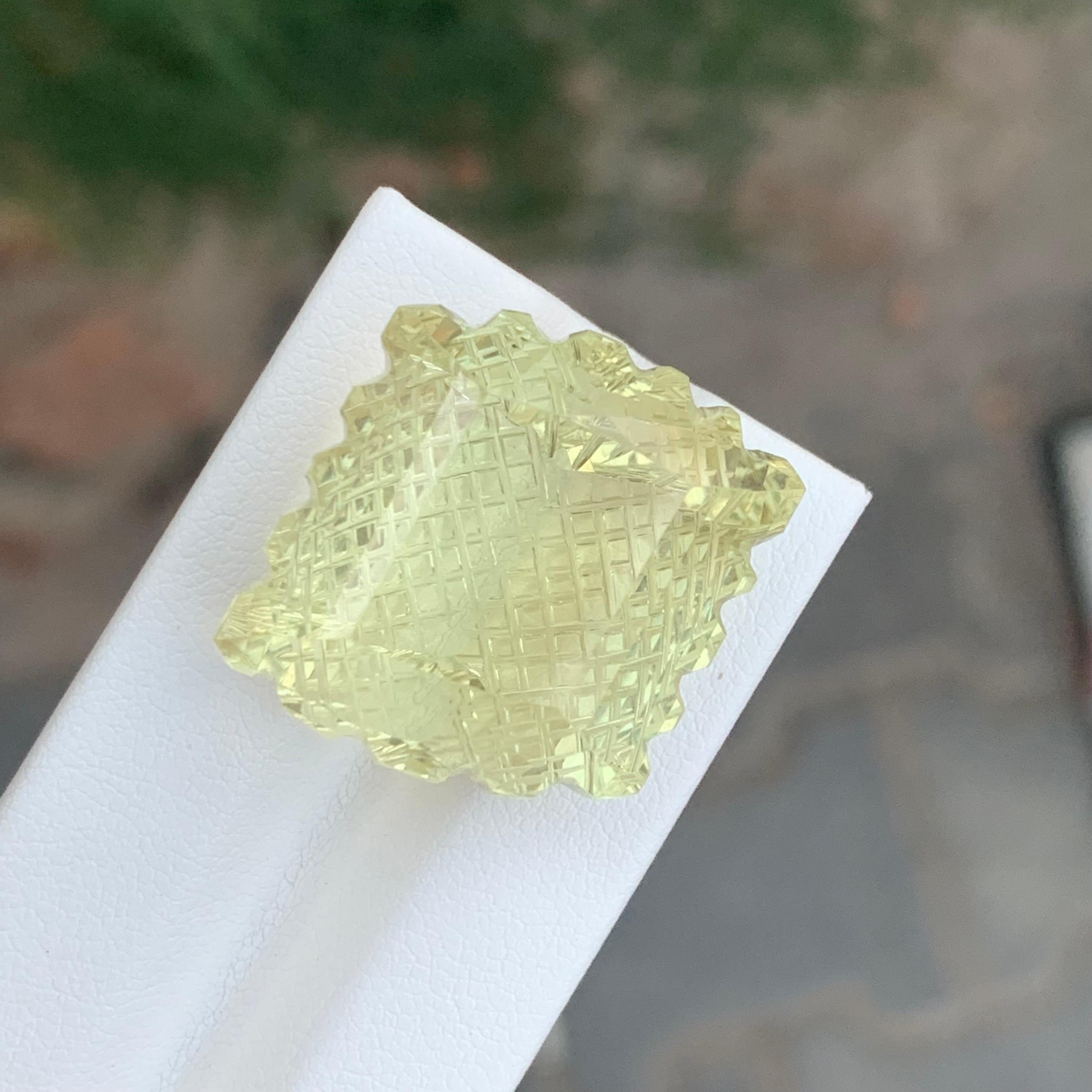 55.50 Carat Natural Loose Lemon Quartz Carving For Jewellery For Sale 5
