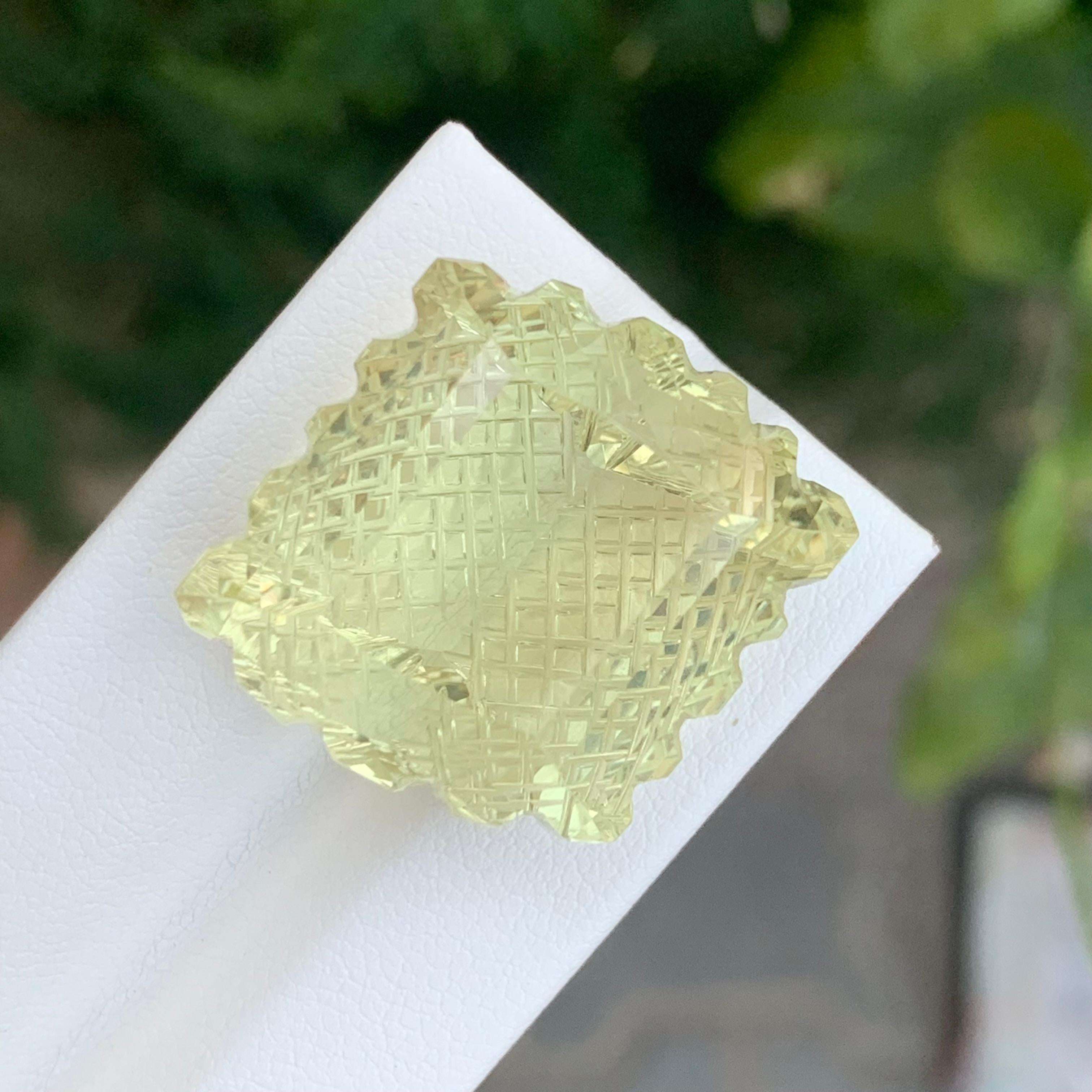 Arts and Crafts 55.50 Carat Natural Loose Lemon Quartz Carving For Jewellery For Sale