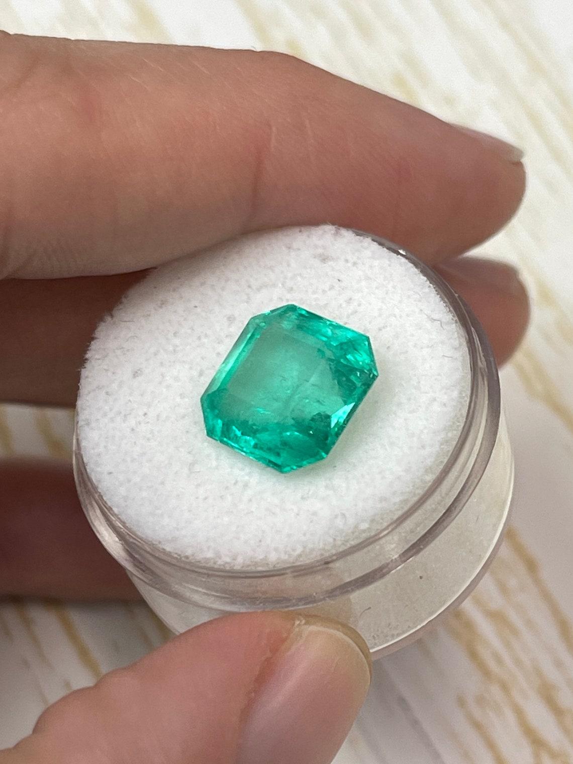 Women's or Men's 5.55ct Bluish Green Asscher Cut Colombian Gem 11x11 Genuine May Birthstone For Sale
