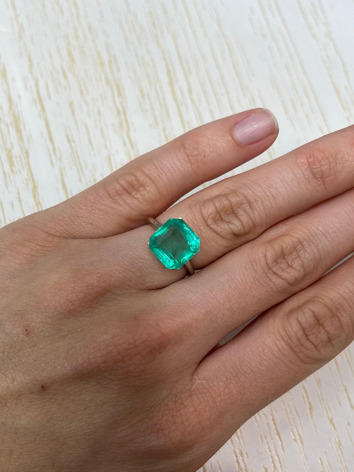 5.55ct Bluish Green Asscher Cut Colombian Gem 11x11 Genuine May Birthstone For Sale 3