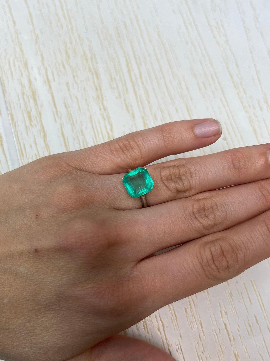 5.55ct Bluish Green Asscher Cut Colombian Gem 11x11 Genuine May Birthstone For Sale 4