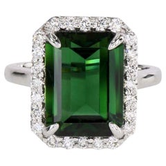 5,55 Karat Chrom Turmalin & .47 Diamantring-Emerald-Schliff-18KT Gold-GIA zertifiziert