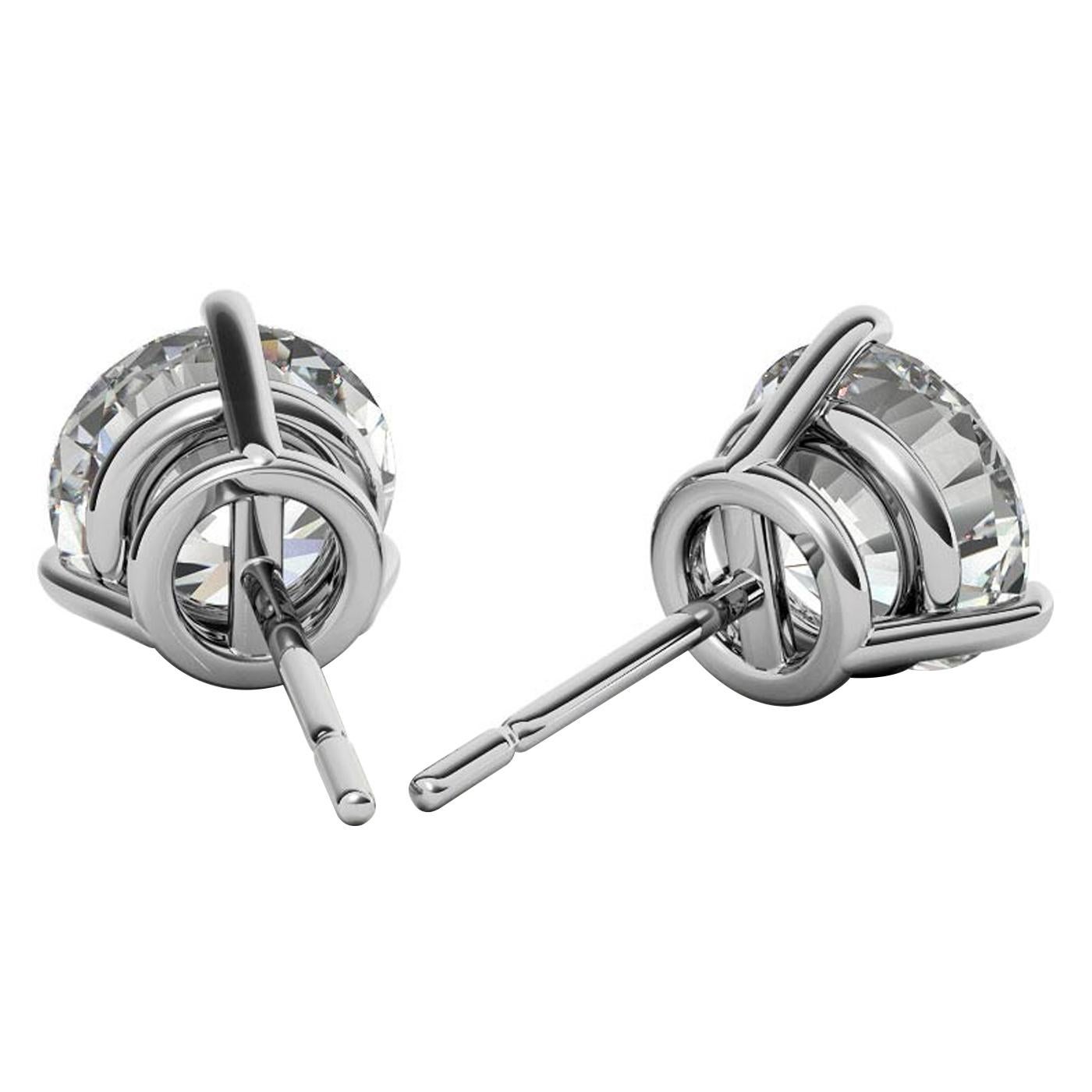 Round Cut 5.55ct Natural Round Diamond Stud Earrings 3-Prong 14K White Gold Basket Setting For Sale