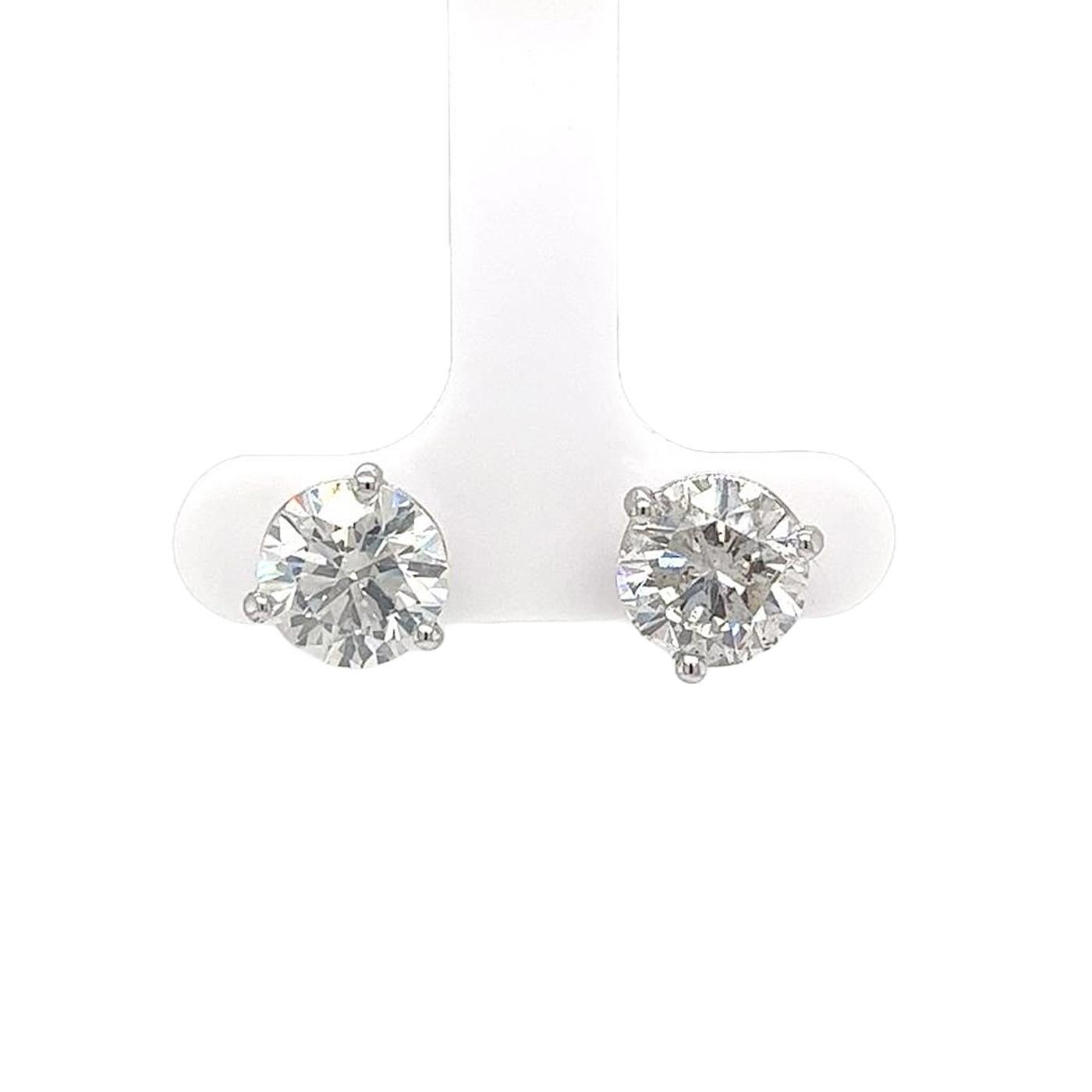 Women's 5.55ct Natural Round Diamond Stud Earrings 3-Prong 14K White Gold Basket Setting For Sale