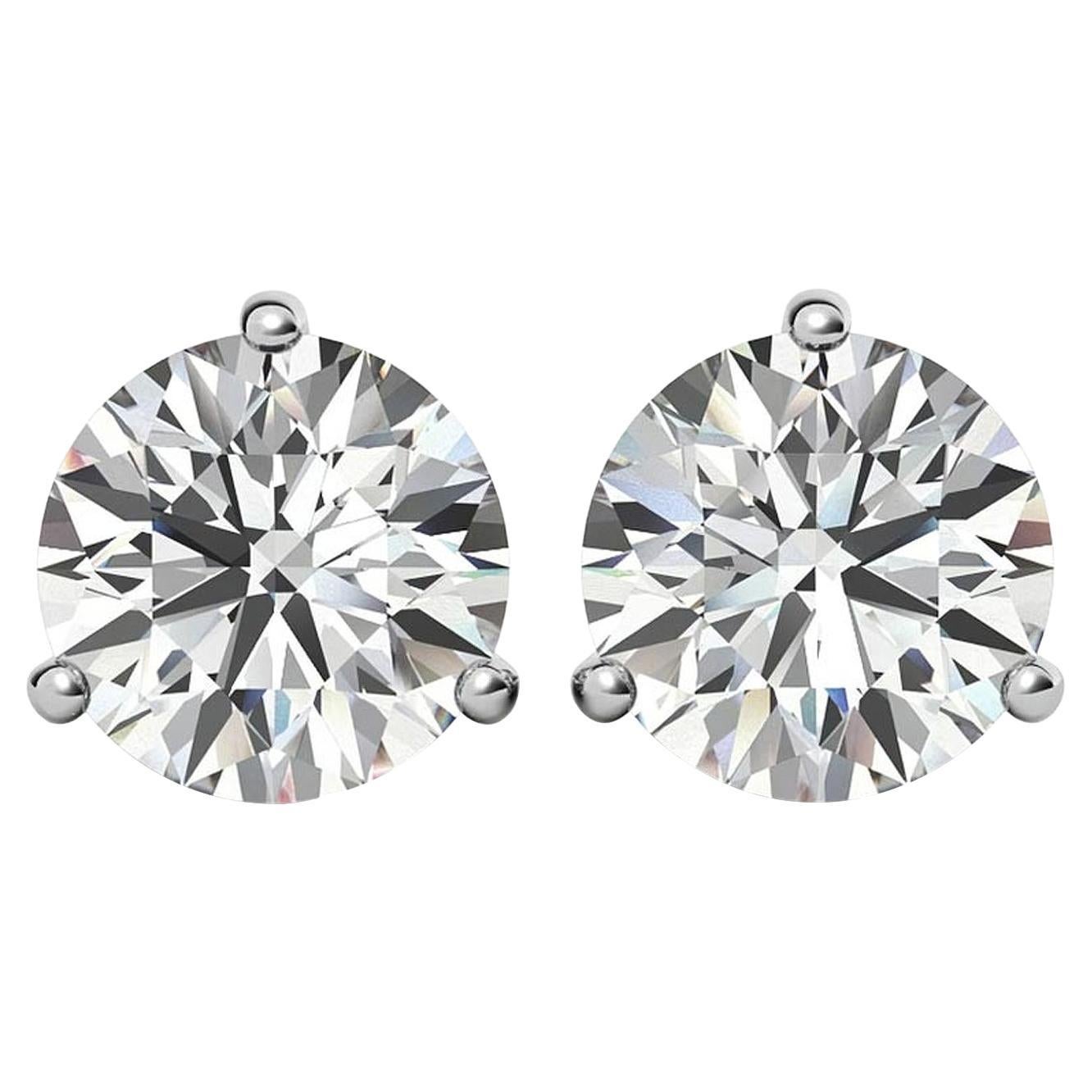 5.55ct Natural Round Diamond Stud Earrings 3-Prong 14K White Gold Basket Setting For Sale