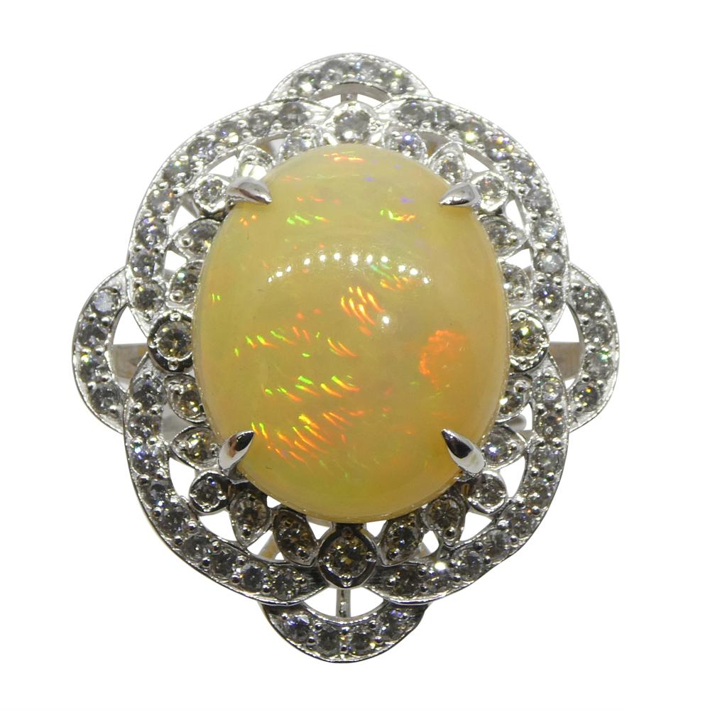 Contemporary 5.55ct Opal, Diamond Ballerina Cocktail Ring set in Platinum For Sale