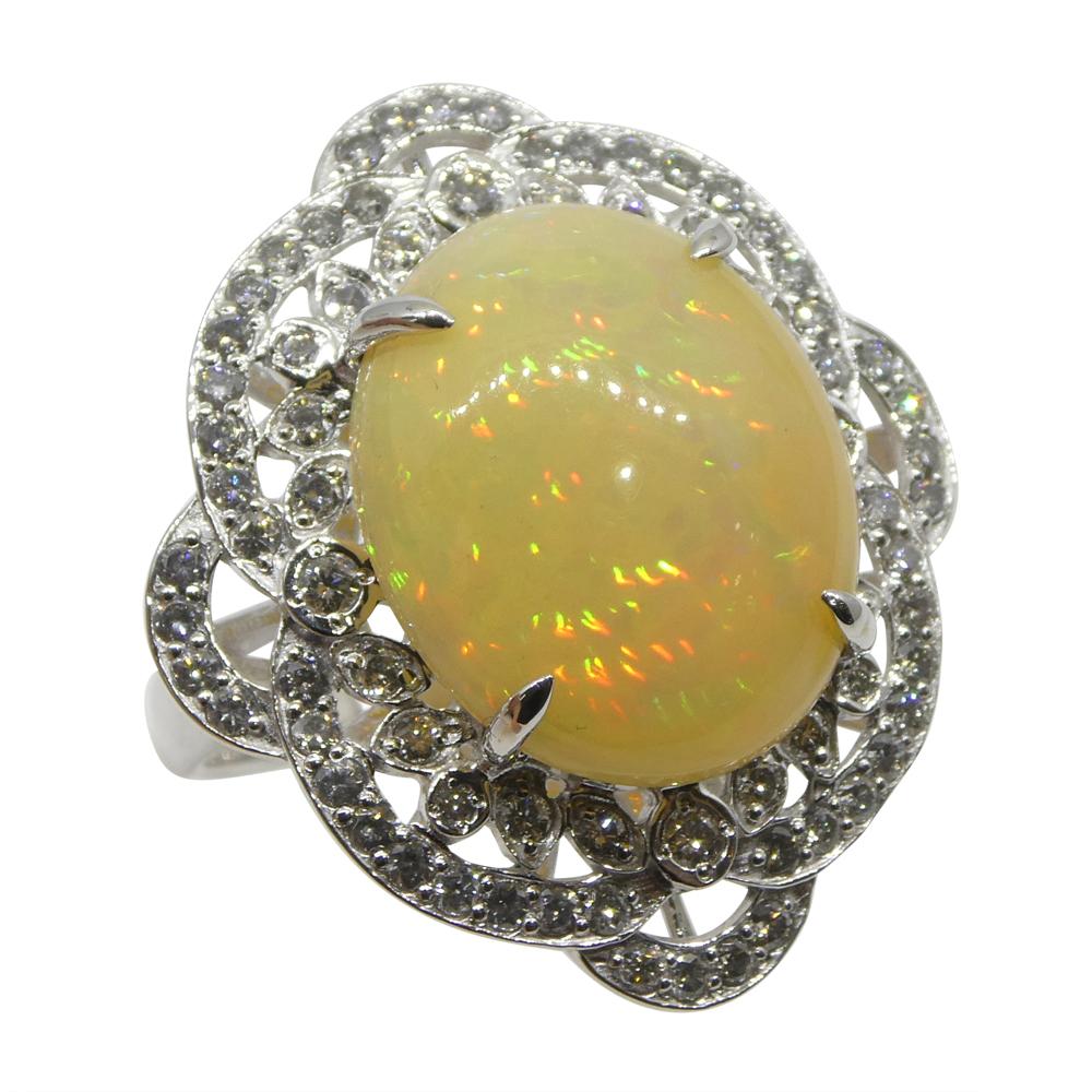Cabochon 5.55ct Opal, Diamond Ballerina Cocktail Ring set in Platinum For Sale