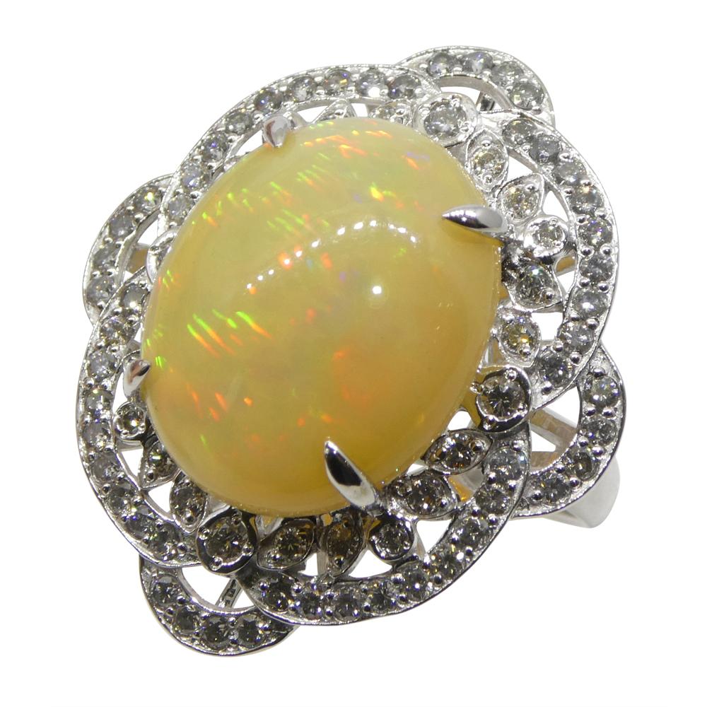 Women's or Men's 5.55ct Opal, Diamond Ballerina Cocktail Ring set in Platinum For Sale