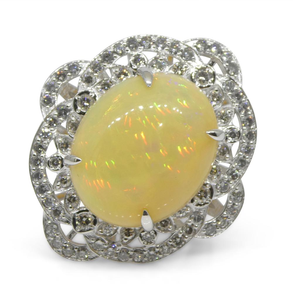 5.55ct Opal, Diamond Ballerina Cocktail Ring set in Platinum For Sale 1