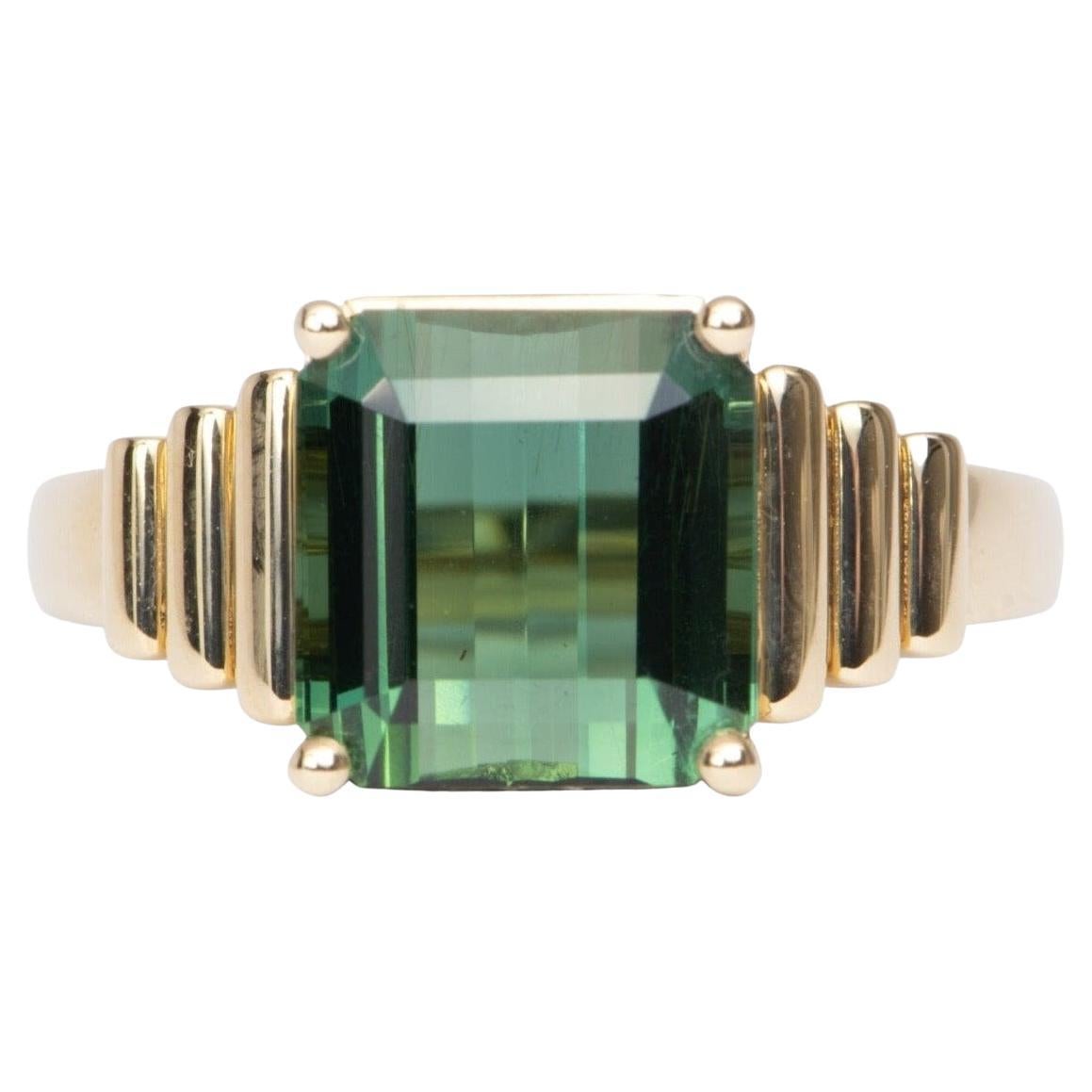 5.55 Carat Tourmaline on Wide Ribbed Design 14k Gold Engagement Ring R6477 For Sale