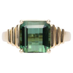 Bague de fiançailles en or 14 carats avec tourmaline de 5,55 carats et large motif côtelé R6477