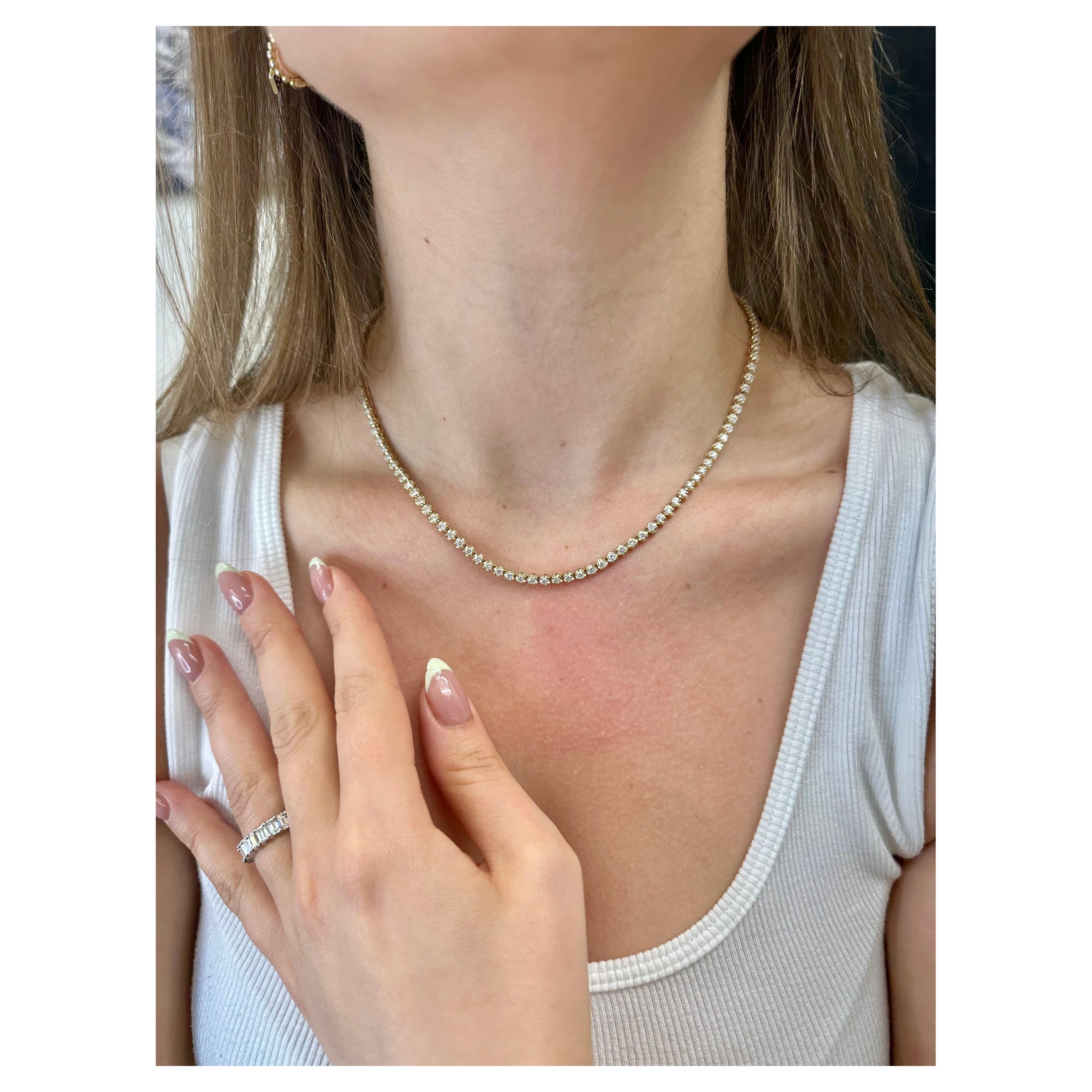 5,56 Karat Best Selling Diamant-Tennis-Halskette aus 14K Gelbgold im Angebot