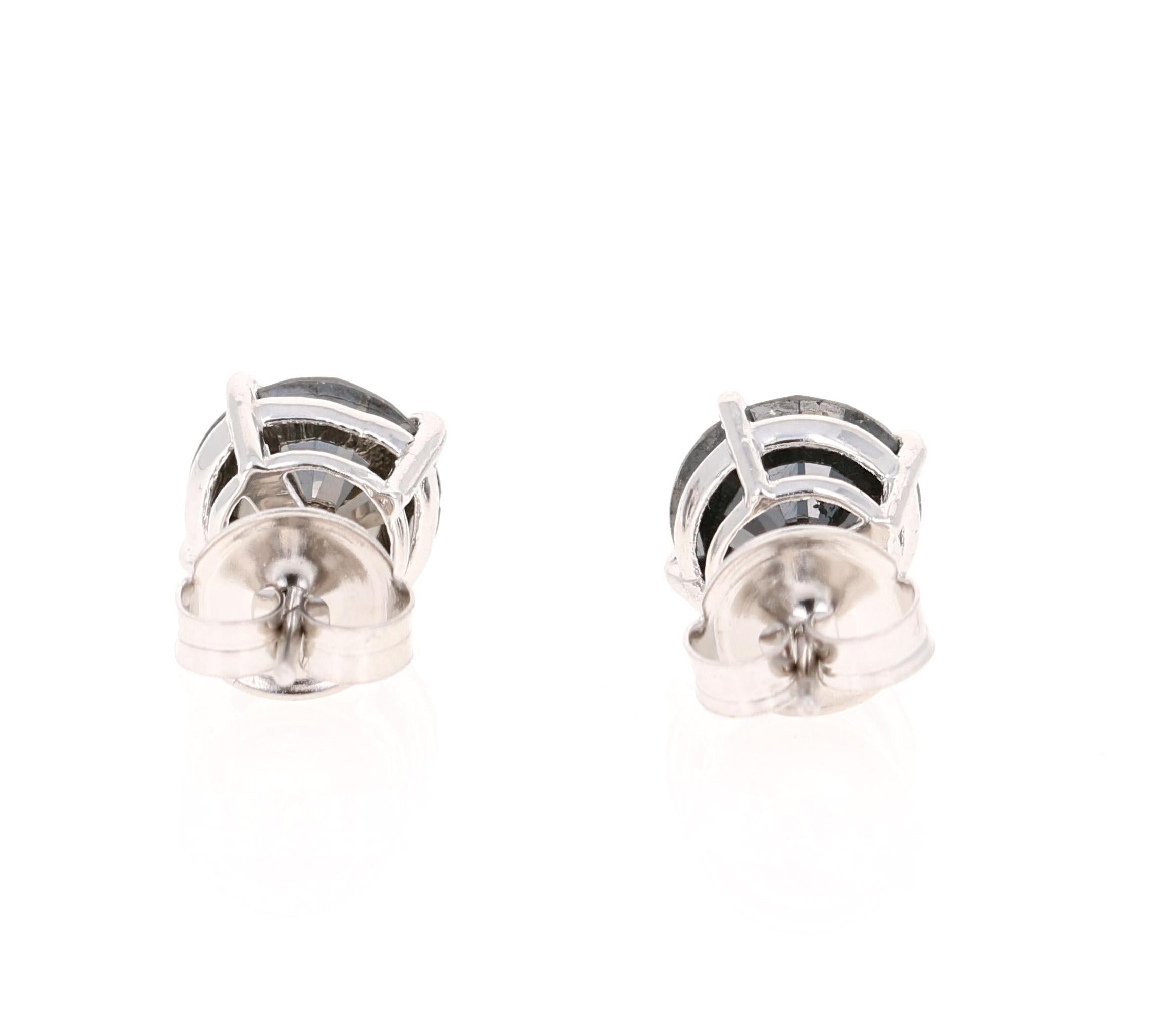 5.56 Carat Black Diamond 14 Karat White Gold Stud Earrings In New Condition In Los Angeles, CA