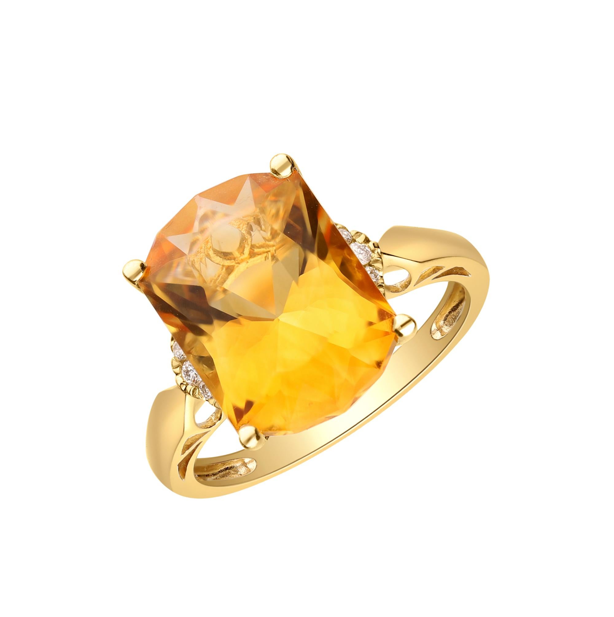 Ring aus 14 Karat Gelbgold mit 5,56 Karat Citrin und Diamant im Zustand „Neu“ im Angebot in New York, NY