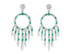 5.56 Carat Diamond and 2.26 Carat Emerald Circle Diamond Earrings