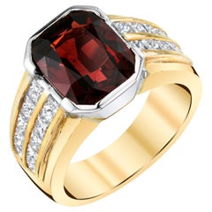 5.56 Carat Garnet and Channel Set Diamond Ring in 18k Yellow and White Gold