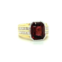 5.56 Carat Garnet and Channel Set Diamond Ring in 18k Yellow and White Gold