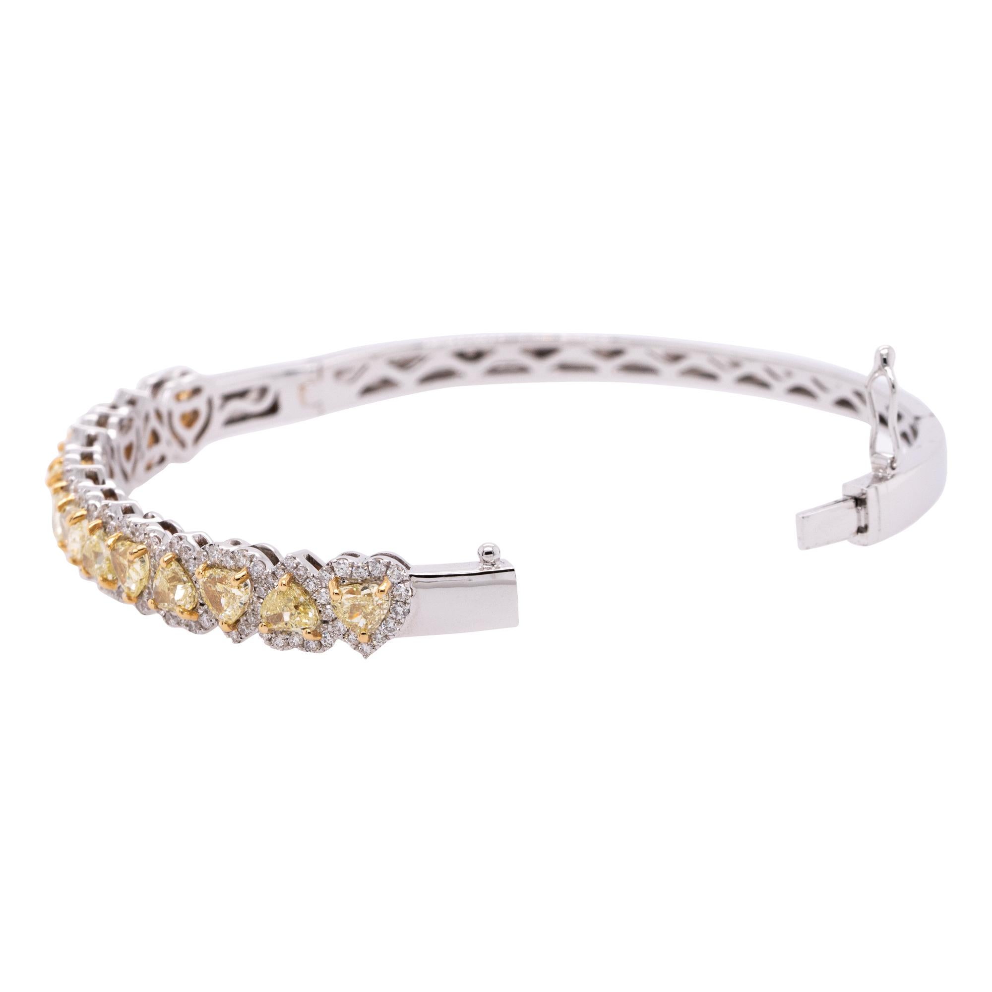 5.56 Carat Natural Fancy Heart & Round Cut Diamond Pave Bangle For Sale 2