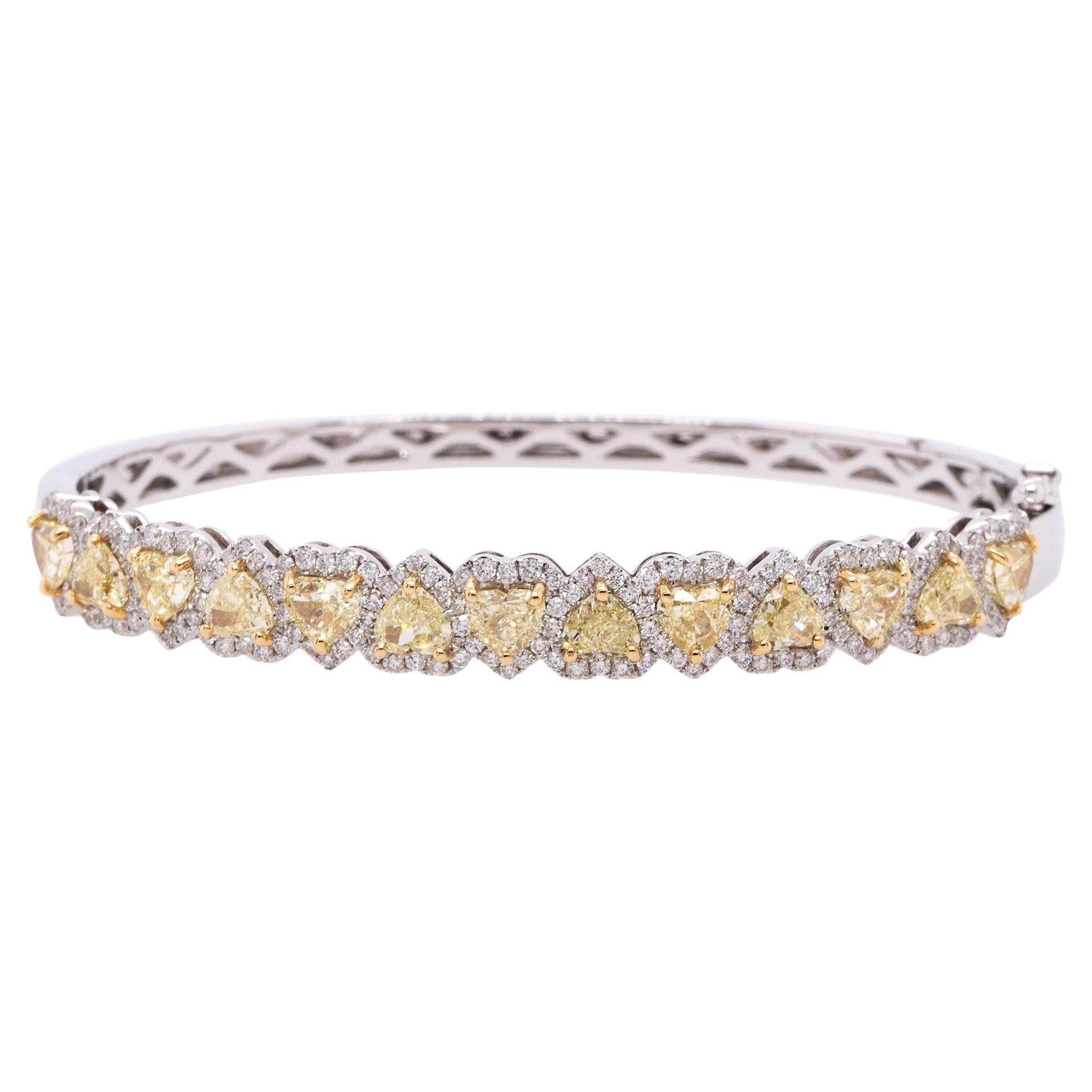 5.56 Carat Natural Fancy Heart & Round Cut Diamond Pave Bangle For Sale