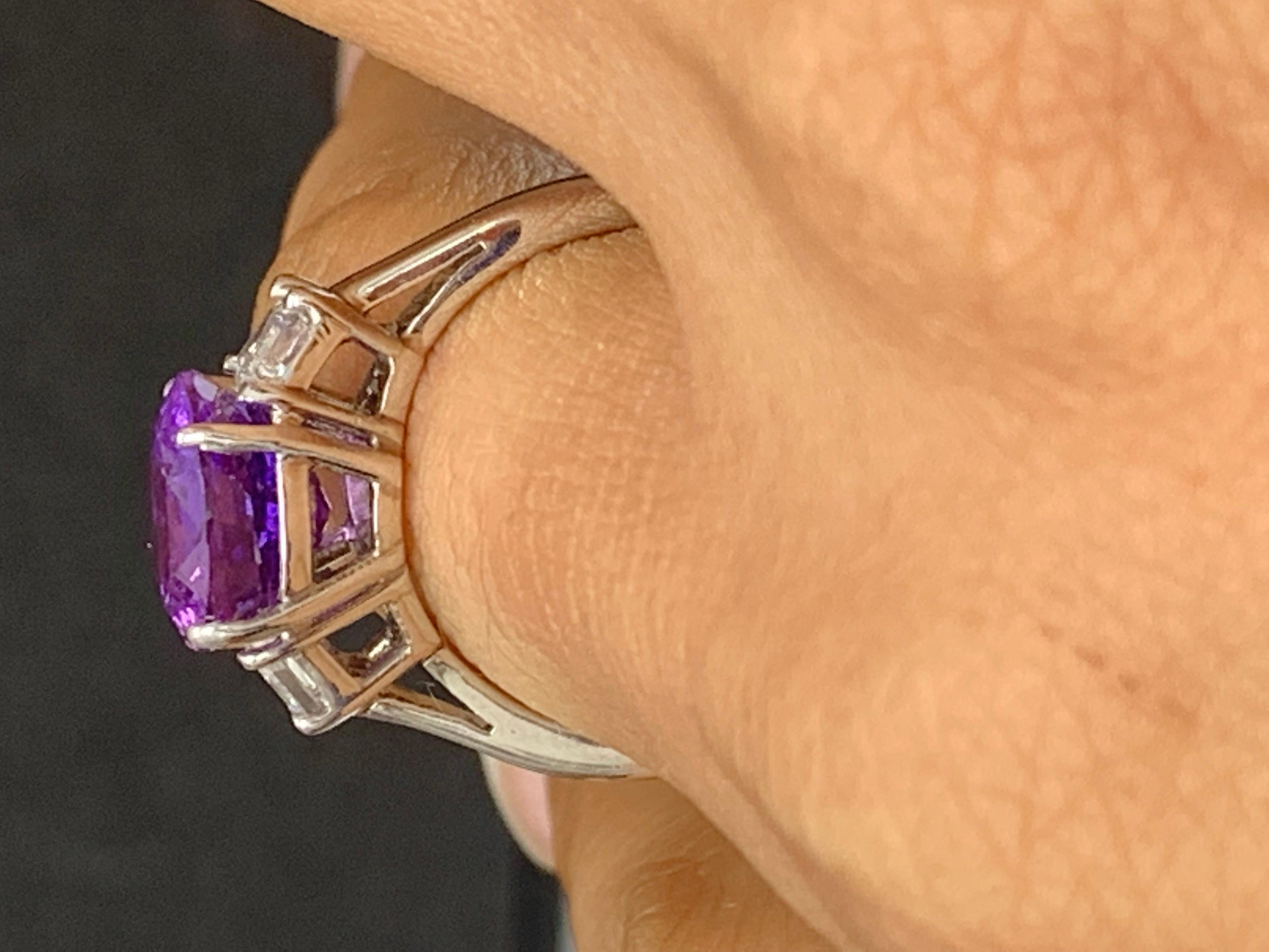 5.56 Carat Oval Cut Purple Sapphire Diamond 3-Stone Engagement Ring in Platinum For Sale 5