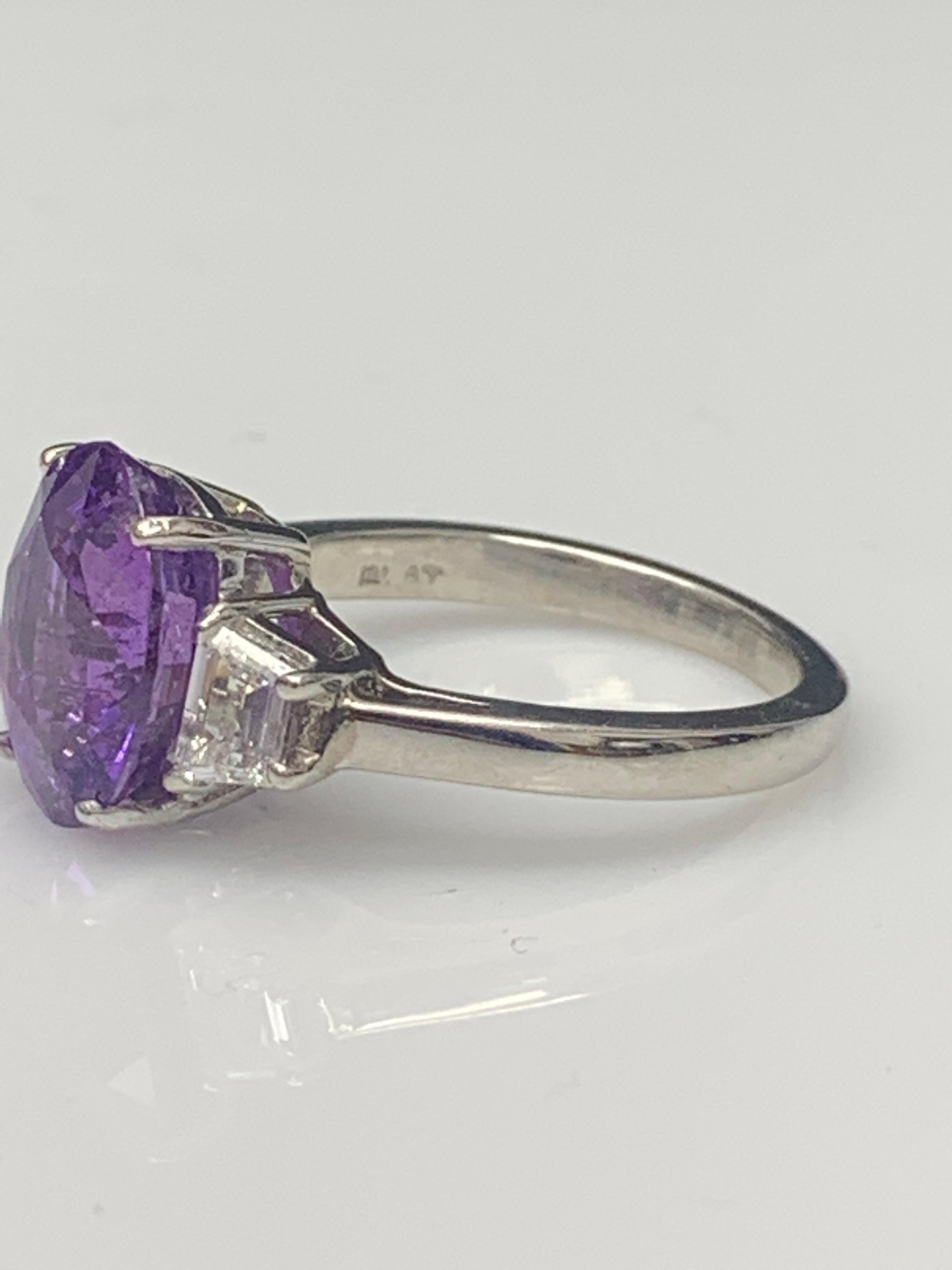 5.56 Carat Oval Cut Purple Sapphire Diamond 3-Stone Engagement Ring in Platinum For Sale 8
