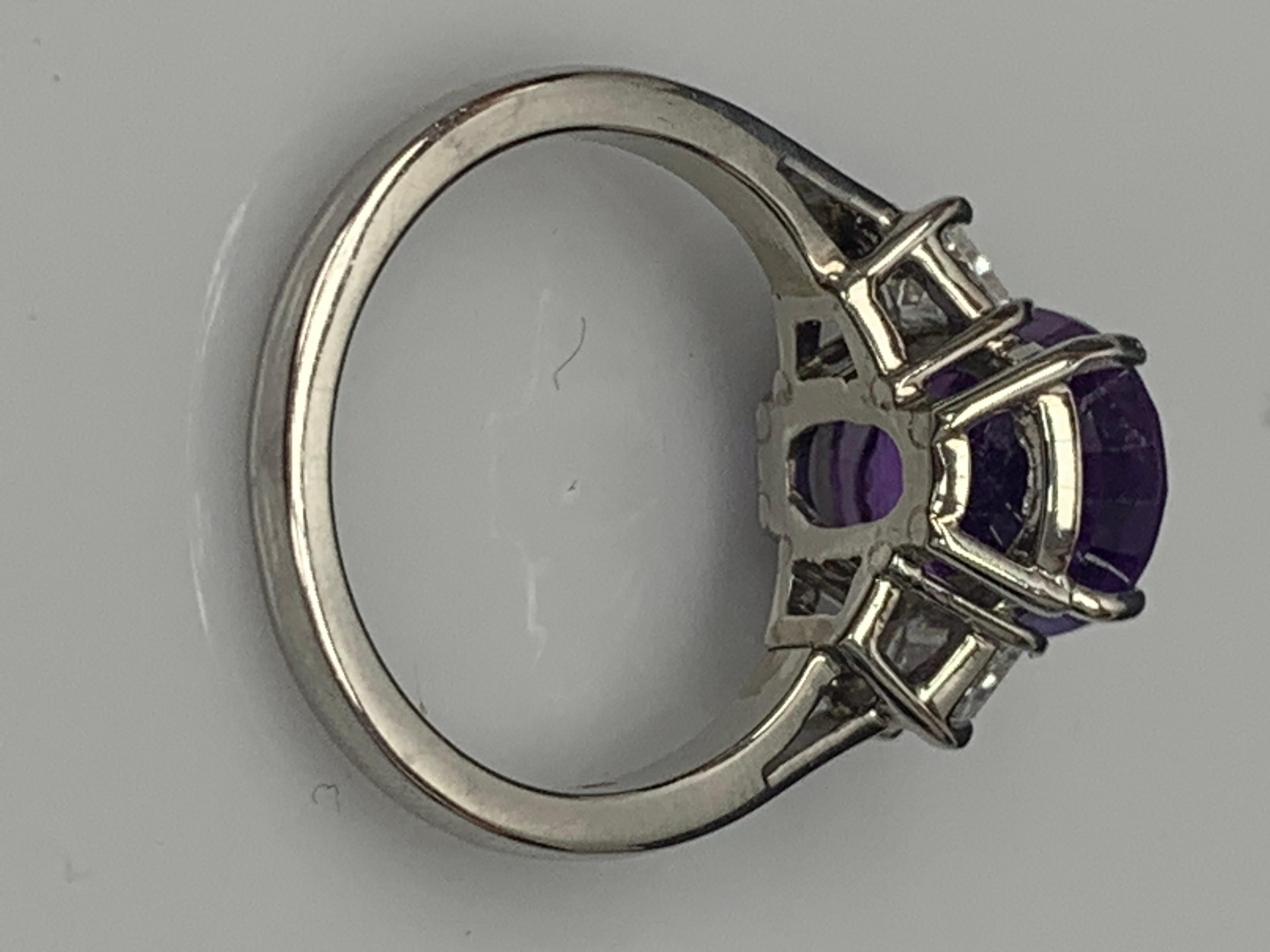5.56 Carat Oval Cut Purple Sapphire Diamond 3-Stone Engagement Ring in Platinum For Sale 10