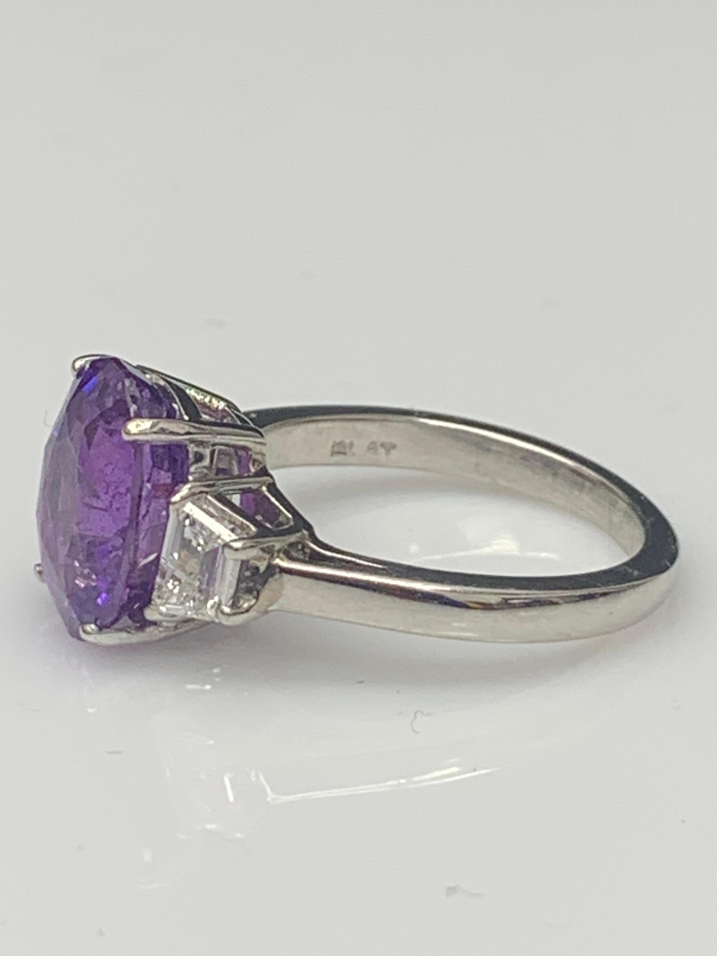 Modern 5.56 Carat Oval Cut Purple Sapphire Diamond 3-Stone Engagement Ring in Platinum For Sale