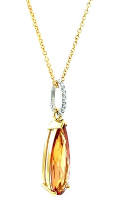 Imperial Topaz and Diamond Drop Necklace in White and Yellow Gold, 5.56 Carats