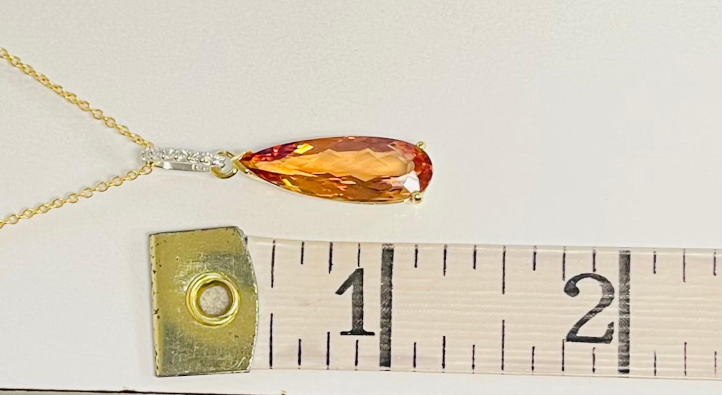 Imperial Topaz and Diamond Drop Necklace in White and Yellow Gold, 5.56 Carats In New Condition In Los Angeles, CA