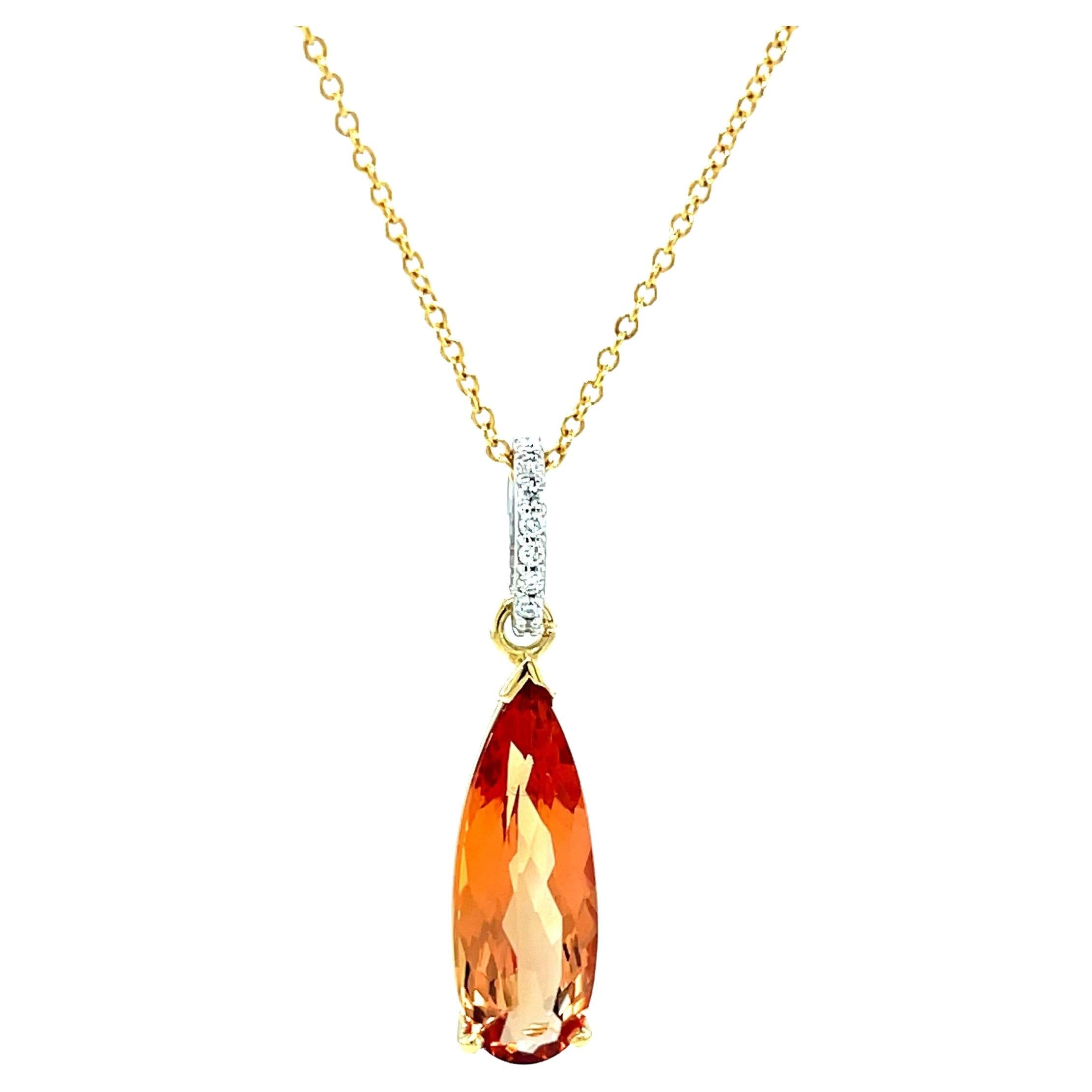 Imperial Topaz and Diamond Drop Necklace in White and Yellow Gold, 5.56 Carats