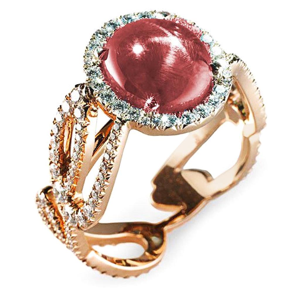 5.56 Carat Star Ruby White Diamonds Rose Gold Engagement Ring Aenea Jewellery