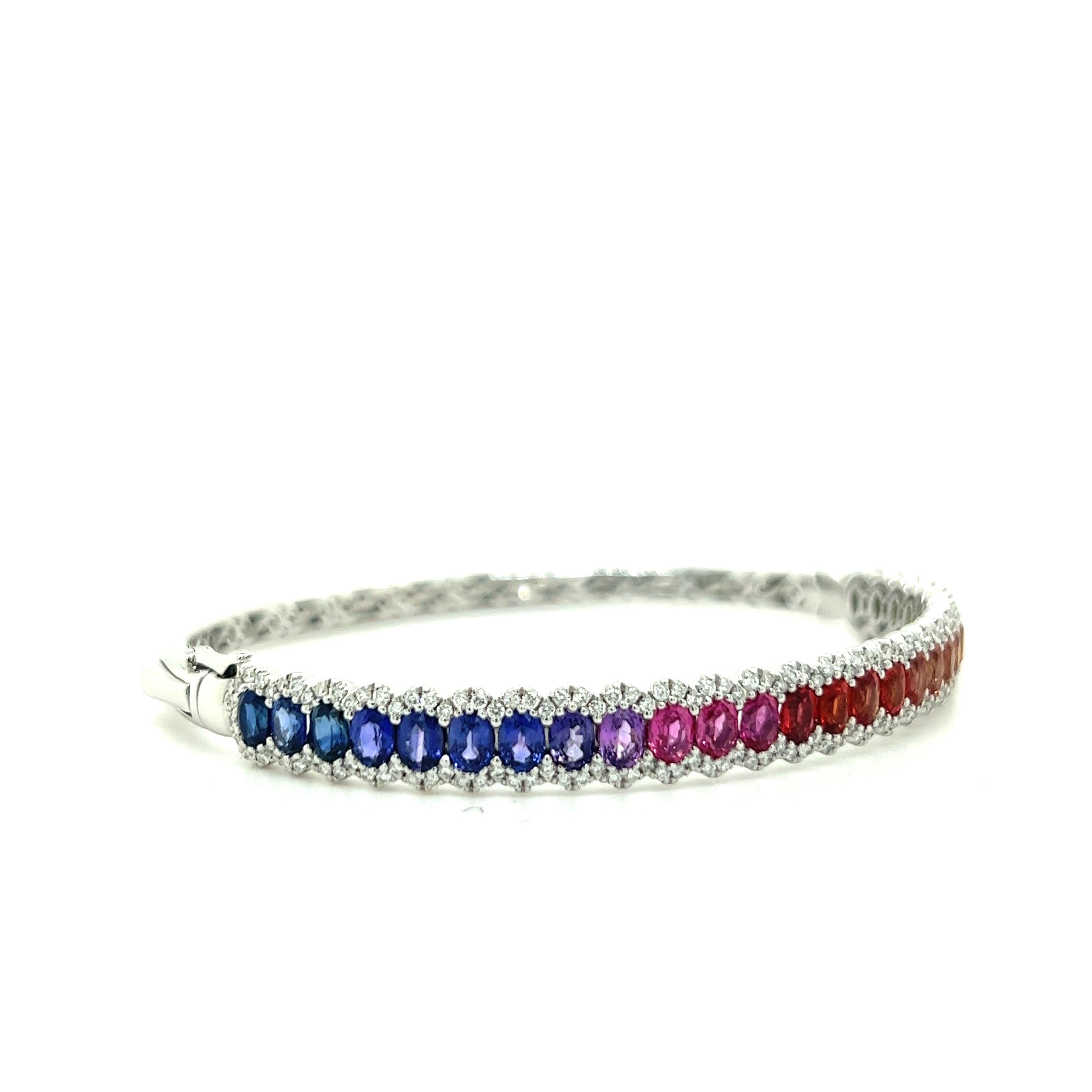 Oval Cut 5.56 Carats Rainbow Sapphire and Diamond Bracelet For Sale
